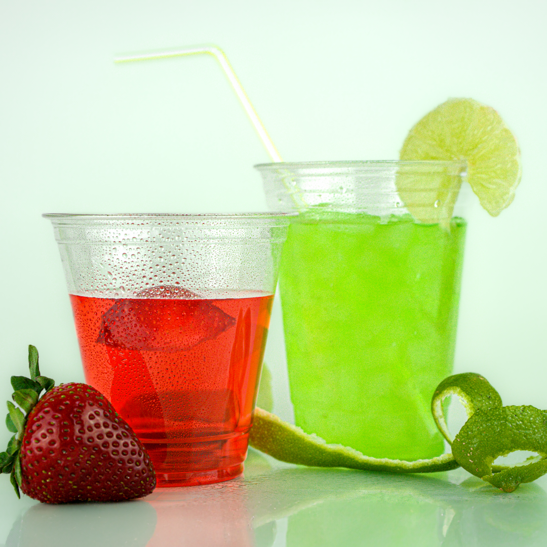 PET Cups Red and Green Drinks