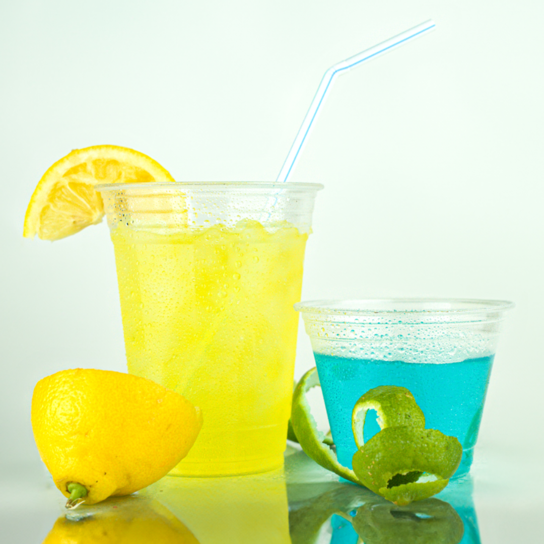 PET Cups Yellow and Blue Drinks